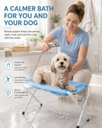 Foldable Pet Bathing Stand, Dog Grooming Hammock with Quick-Dry Mesh, 44 Lb | Portable Shower Stand & Sling for Small Dogs & Cats, Steel Frame, 8-Hole Support, Hands-Free Grooming, Folds Flat, Holds 44Lb