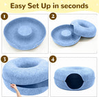 Cat Caves for Indoor Cats, Large Cat Tunnel for Multiple & Large Cats, Scratch Detachable Cave Bed, Kitten Donut Kitty Hideaway up to 45 Lbs (Blue, Large, 1 Pack)