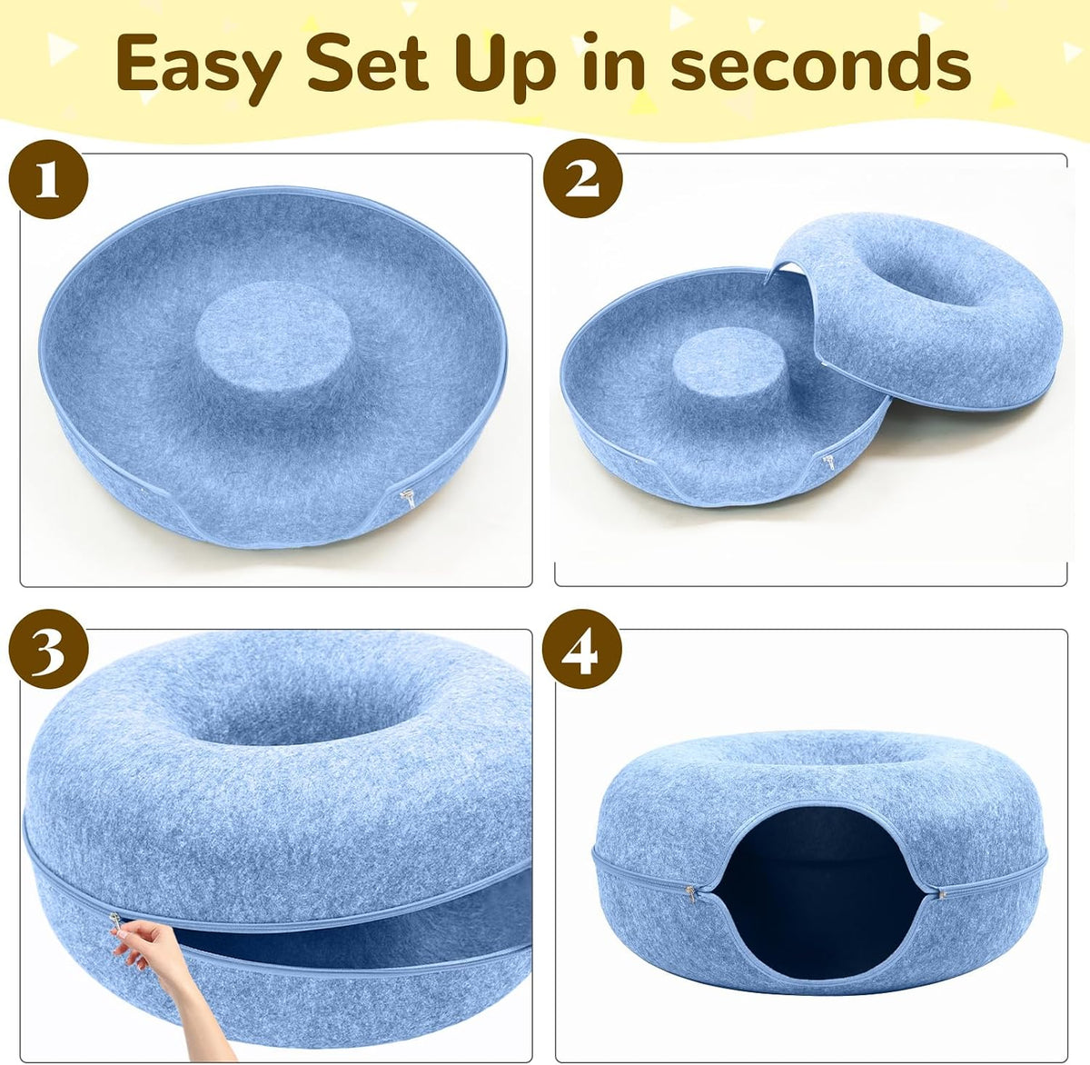 Cat Caves for Indoor Cats, Large Cat Tunnel for Multiple & Large Cats, Scratch Detachable Cave Bed, Kitten Donut Kitty Hideaway up to 45 Lbs (Blue, Large, 1 Pack)