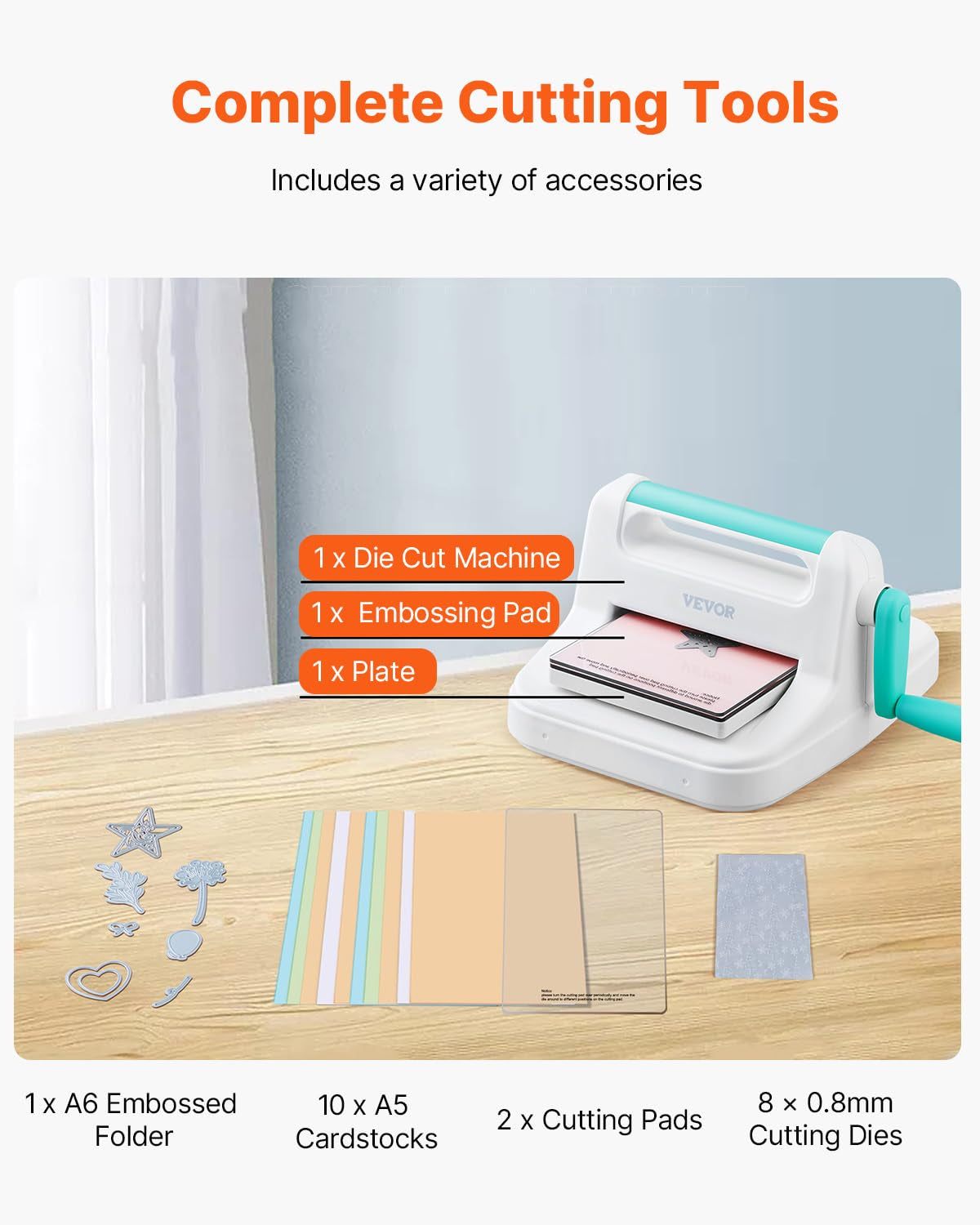 Manual Die Cutting & Embossing Machine, Scrapbooking Machine for Arts & Crafts, and Card Making, Full Kit Included, 6 Inch Opening Portable White Cut Machines