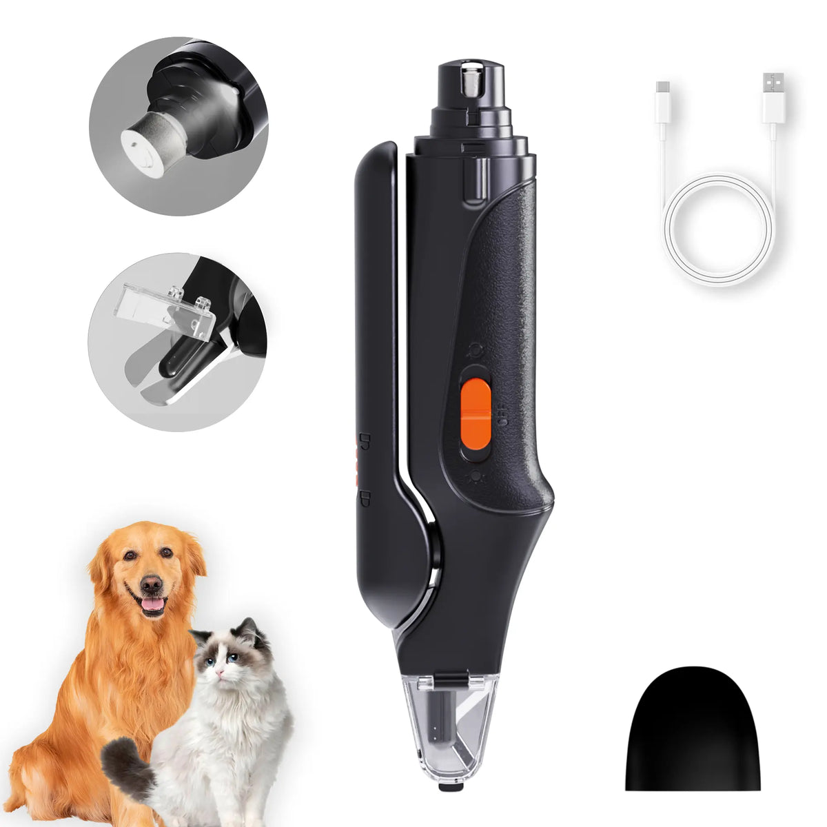 Catpick 2-In-1 Rechargeable Pet Grooming Paw Trimmer & Nail File Set with LED Light, Low-Noise Motor for Safe Trimming of Light-Colored Claws on Dogs & Cats of All Sizes