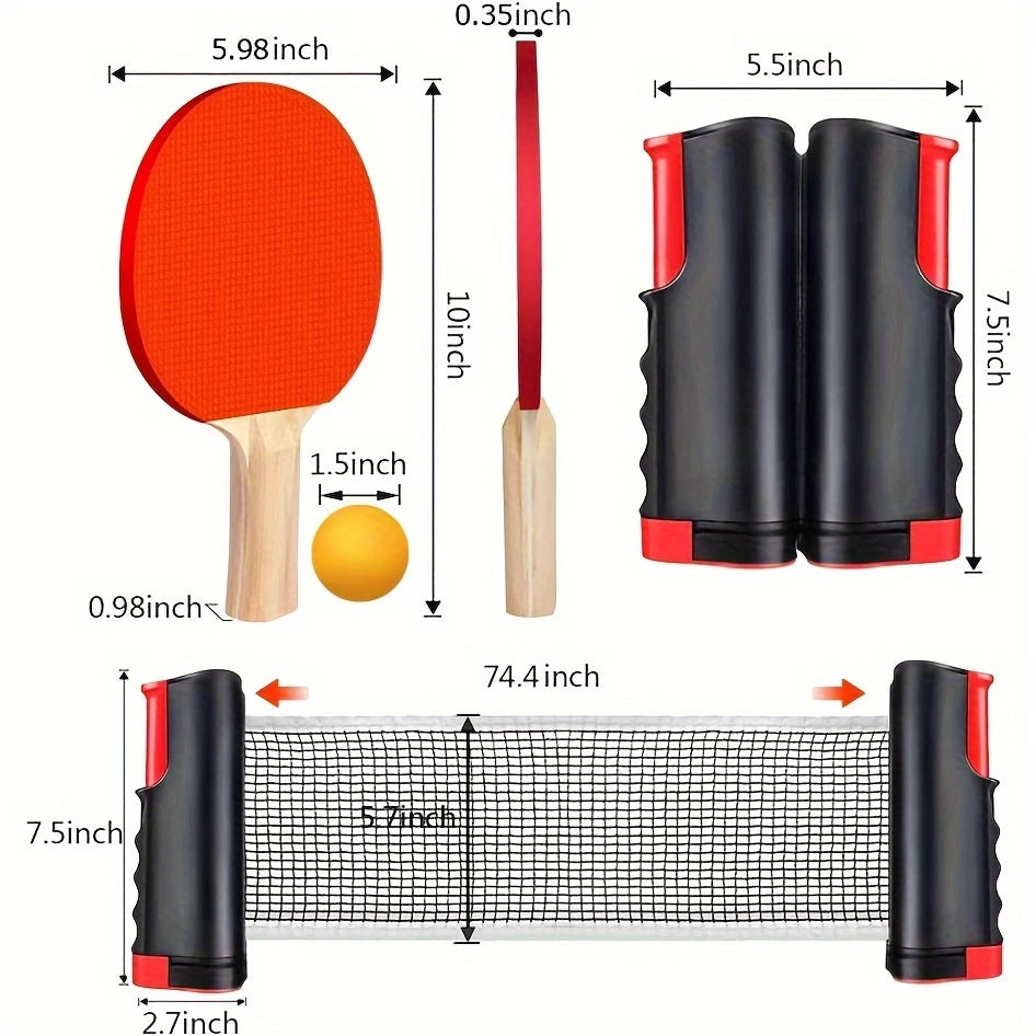 Ping Pong Paddle Set, Portable Table Tennis Set with Retractable Net & Carry Bag,40+ Pingpong Balls Indoor/Outdoor Games，Gift