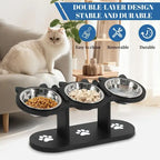 Multi-Layer Elevated Cat Feeder with Stainless Steel Food & Water Bowls, Adjustable Height Design, Includes 3 Stands, Easy-To-Assemble & Portable, Ideal for Multiple Cats, Feeding Supplies for Pet Lovers,Back to School