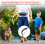Hands Free Dog Running Leash with Waist Belt, Dual Handle Elastic Bungees Retractable Rope for Medium and Large Dogs, Reflective Stitches for Walking Hiking Biking (Large Pink, 25-120Lb
