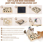 Cat Scratch Puzzle Enrichment Box, Interactive Cat Nail File Scratcher with Sandpaper, 3 Bell Balls & Detachable Teaser Wand, Stress‑Free Nail Care Toy for Indoor Cats, Scratchers That Trim Nails