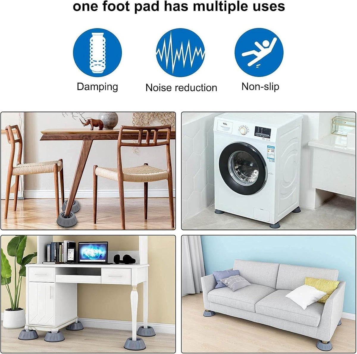 4Pcs anti Vibration Pads for Washing Machine and Dryer Shock and Noise Cancelling Washing Machine Support Prevent Moving Shaking Walking Universal Size