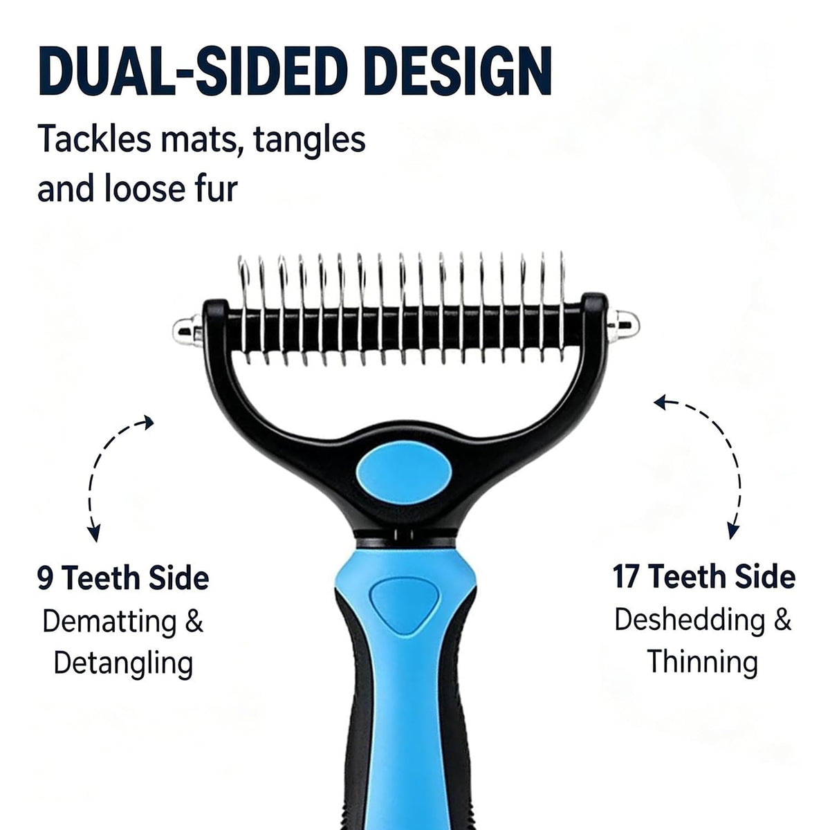 Dematting Comb for Dogs and Cats, Undercoat Pet Brush for Long Hair, Deshedding Brush for Dog Removes Tangles Knots and Loose Fur, 2-In-1 Double Tooth Comb Undercoat Rake Dog Brush