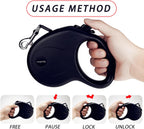 16Ft Retractable Dog Leash,Light Weight Leash for Small to Medium Dogs/Cats up to 50Lbs,Stainless Steel Spring Strong Nylon Tape, Tangle Free, One-Handed Brake. (Charcoal Black)