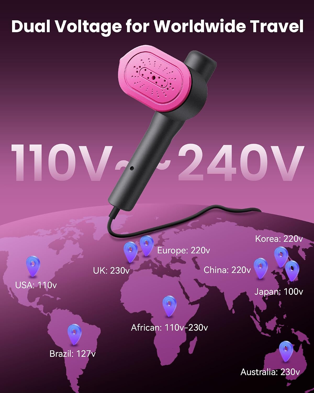 Travel Steamer for Clothes, 110-240V Dual Voltage Portable Steamer