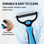 Dematting Comb for Dogs and Cats, Undercoat Pet Brush for Long Hair, Deshedding Brush for Dog Removes Tangles Knots and Loose Fur, 2-In-1 Double Tooth Comb Undercoat Rake Dog Brush