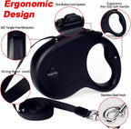 16Ft Retractable Dog Leash,Light Weight Leash for Small to Medium Dogs/Cats up to 50Lbs,Stainless Steel Spring Strong Nylon Tape, Tangle Free, One-Handed Brake. (Charcoal Black)