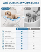 Foldable Pet Bathing Stand, Dog Grooming Hammock with Quick-Dry Mesh, 44 Lb | Portable Shower Stand & Sling for Small Dogs & Cats, Steel Frame, 8-Hole Support, Hands-Free Grooming, Folds Flat, Holds 44Lb