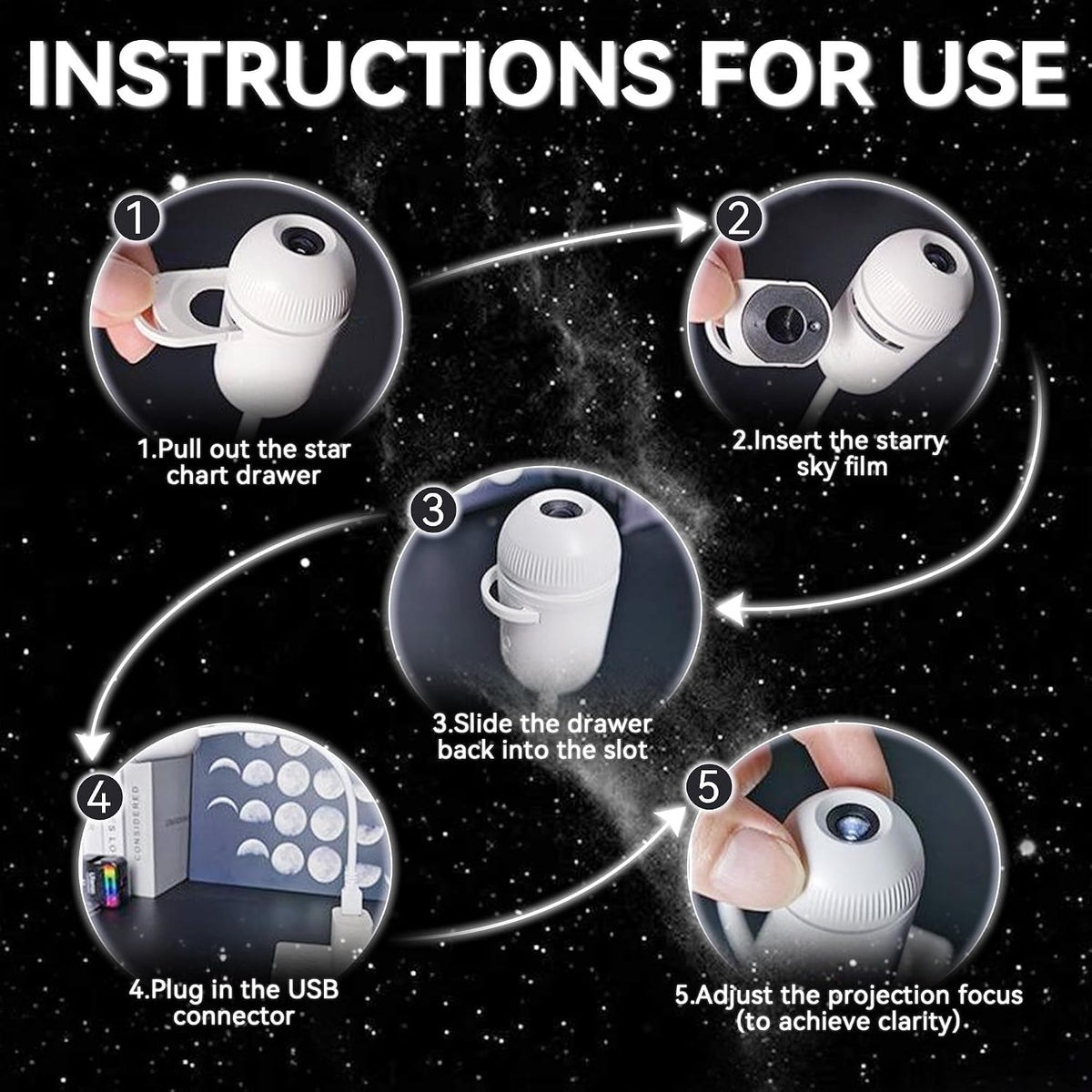 2-In-1 Galaxy Projector Night Light with 5 Projection Films for Bedroom