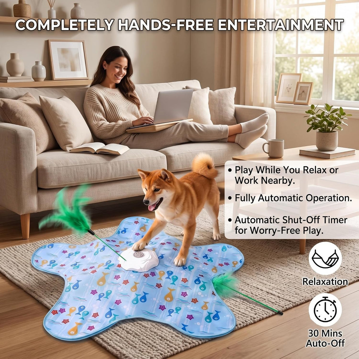 Huntingfun Dog Pro, Automatic Dog Toy, Interactive Motorized Hunting Blanket, Electronic Rotating Wand Cover, Pet Exercise Game for Boredom Relief, Teaser Spinner, Puppy Kitten Catching Toy
