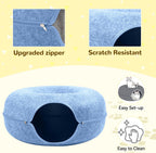 Cat Caves for Indoor Cats, Large Cat Tunnel for Multiple & Large Cats, Scratch Detachable Cave Bed, Kitten Donut Kitty Hideaway up to 45 Lbs (Blue, Large, 1 Pack)