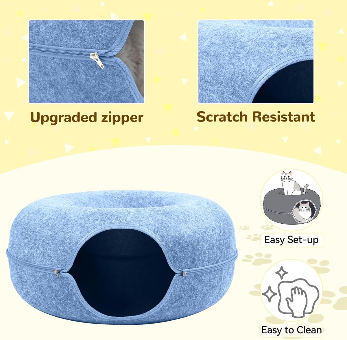 Cat Caves for Indoor Cats, Large Cat Tunnel for Multiple & Large Cats, Scratch Detachable Cave Bed, Kitten Donut Kitty Hideaway up to 45 Lbs (Blue, Large, 1 Pack)