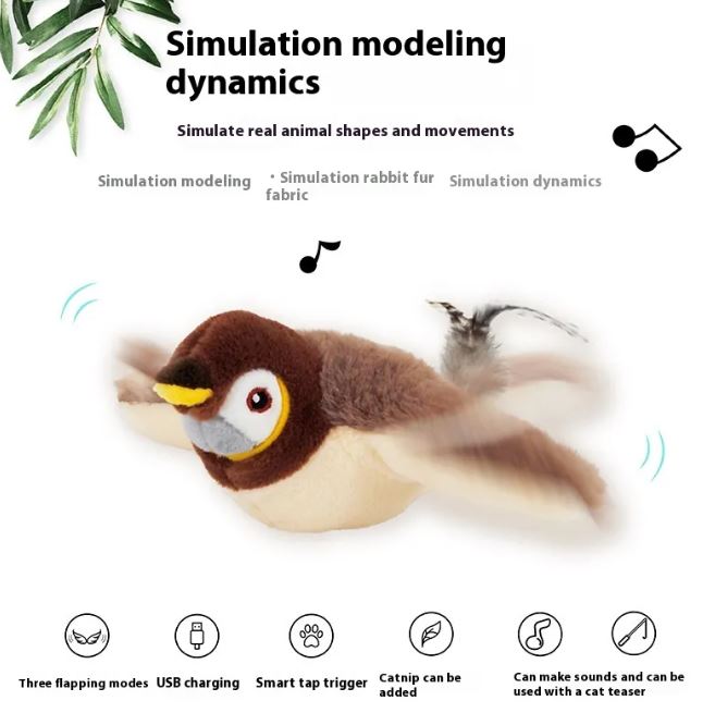 Flapping Bird Cat Toy - Rechargeable Interactive Bird