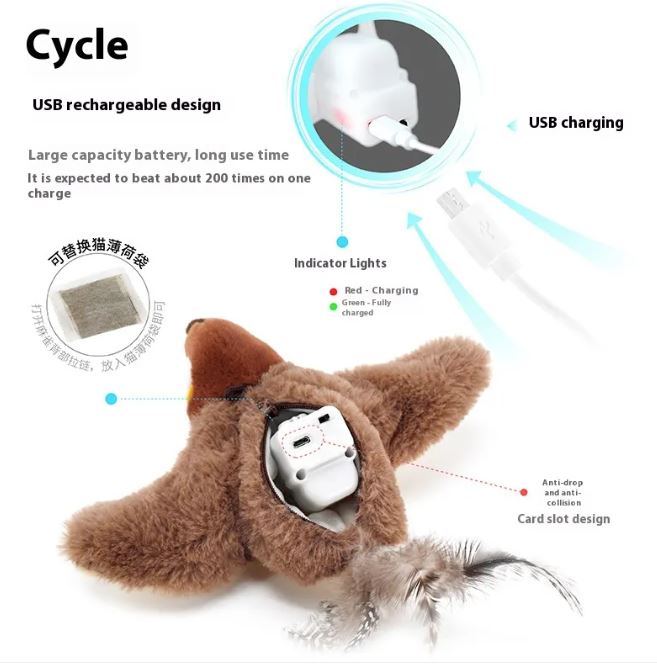 Flapping Bird Cat Toy - Rechargeable Interactive Bird