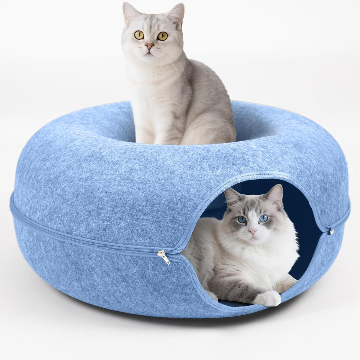 Cat Caves for Indoor Cats, Large Cat Tunnel for Multiple & Large Cats, Scratch Detachable Cave Bed, Kitten Donut Kitty Hideaway up to 45 Lbs (Blue, Large, 1 Pack)