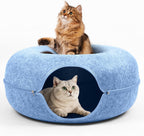 Cat Caves for Indoor Cats, Large Cat Tunnel for Multiple & Large Cats, Scratch Detachable Cave Bed, Kitten Donut Kitty Hideaway up to 45 Lbs (Blue, Large, 1 Pack)