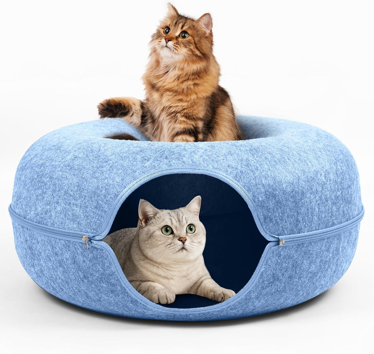 Cat Caves for Indoor Cats, Large Cat Tunnel for Multiple & Large Cats, Scratch Detachable Cave Bed, Kitten Donut Kitty Hideaway up to 45 Lbs (Blue, Large, 1 Pack)