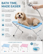Foldable Pet Bathing Stand, Dog Grooming Hammock with Quick-Dry Mesh, 44 Lb | Portable Shower Stand & Sling for Small Dogs & Cats, Steel Frame, 8-Hole Support, Hands-Free Grooming, Folds Flat, Holds 44Lb