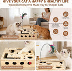 Cat Scratch Puzzle Enrichment Box, Interactive Cat Nail File Scratcher with Sandpaper, 3 Bell Balls & Detachable Teaser Wand, Stress‑Free Nail Care Toy for Indoor Cats, Scratchers That Trim Nails